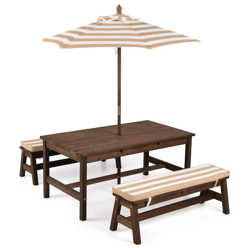 Outdoor Wooden Kids Picnic Table with Removable Umbrella and Cushions by DirectDeals