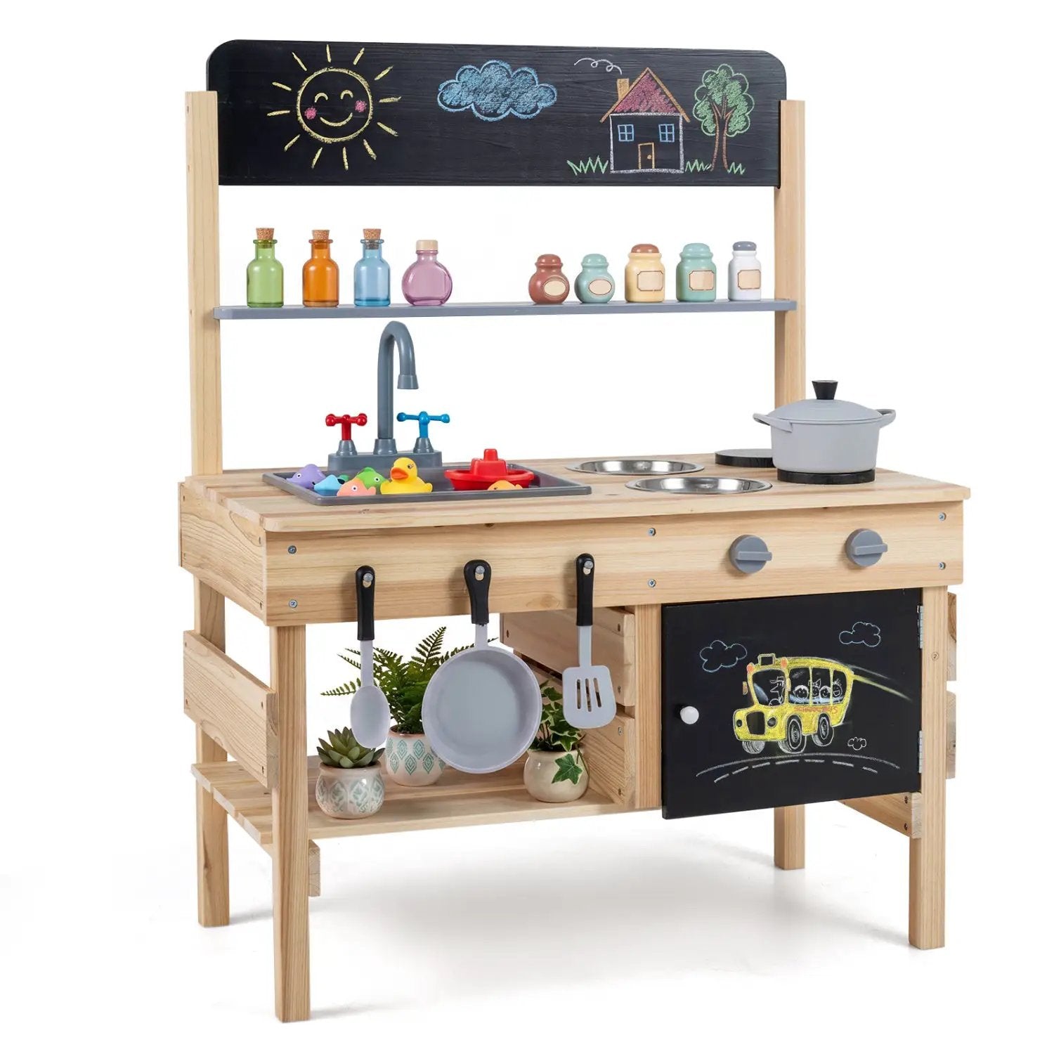 Outdoor Wooden Mud Kitchen for Kids with Sink and Stoves by DirectDeals
