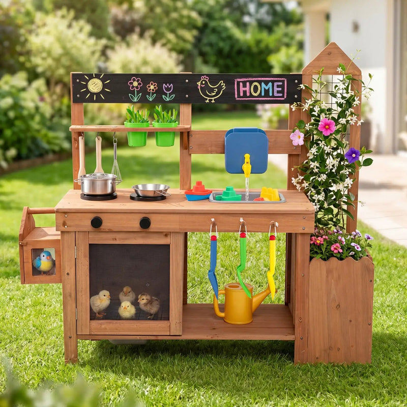 Outdoor Wooden Mud Kitchen with Planter Box and Sink by DirectDeals