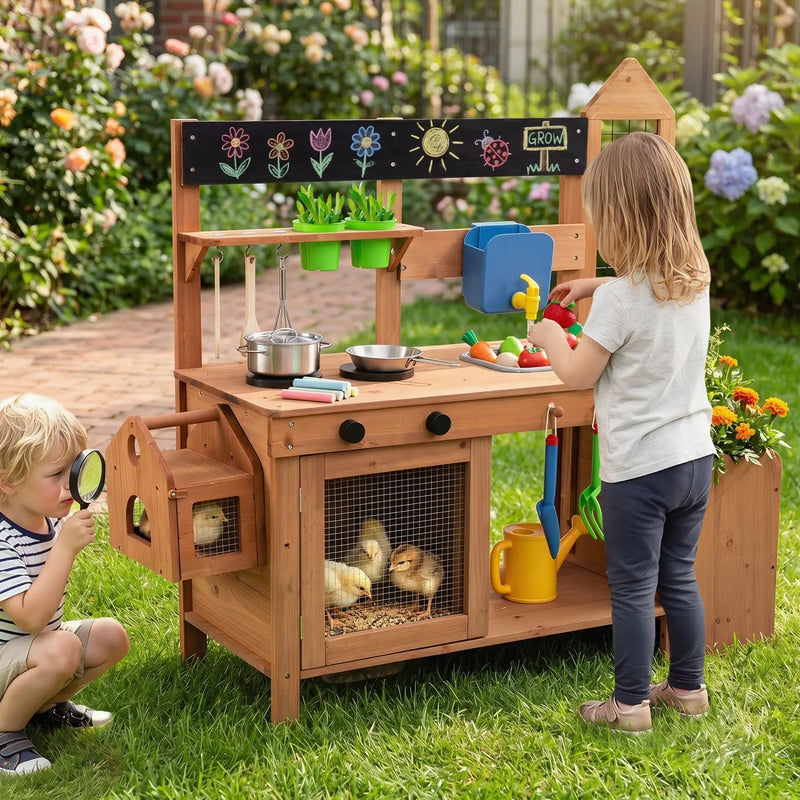 Outdoor Wooden Mud Kitchen with Planter Box and Sink by DirectDeals