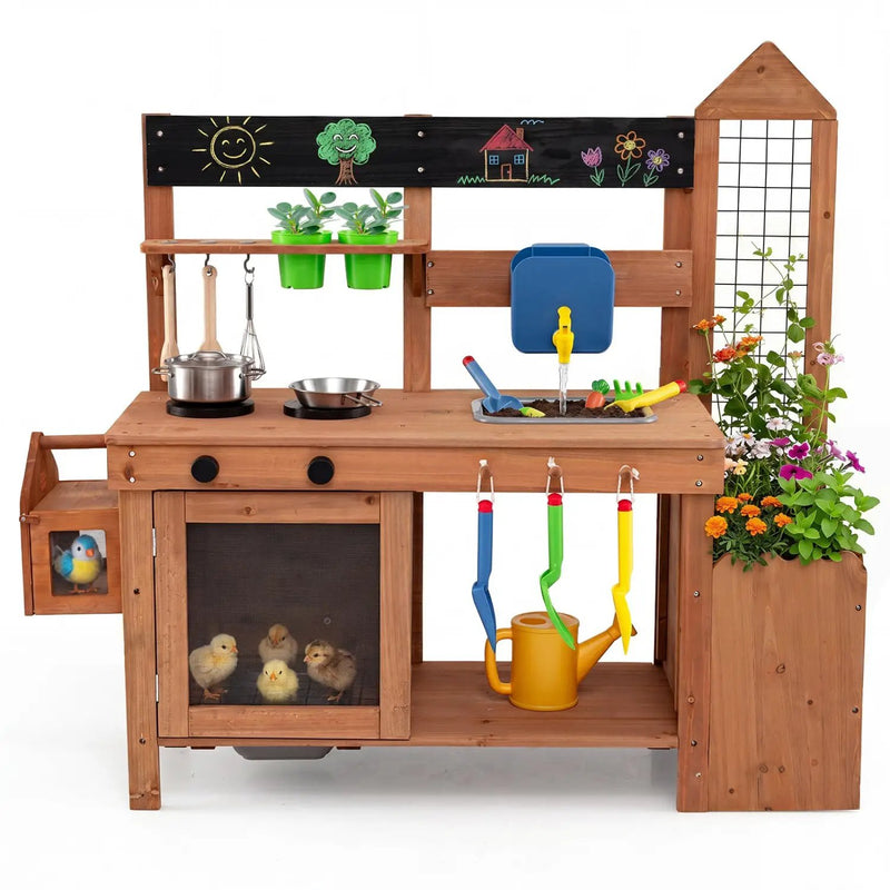 Outdoor Wooden Mud Kitchen with Planter Box and Sink by DirectDeals