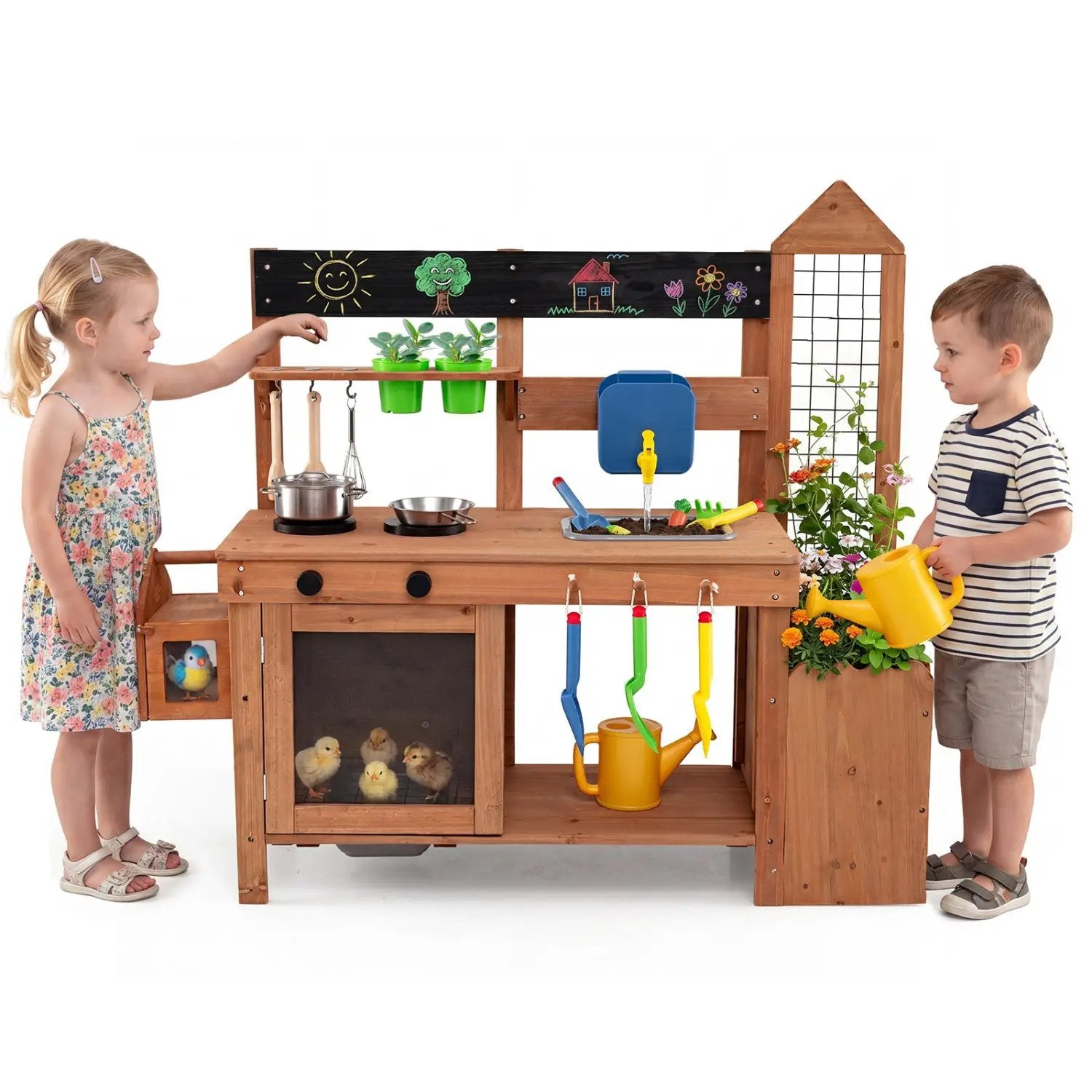 Outdoor Wooden Mud Kitchen with Planter Box and Sink by DirectDeals