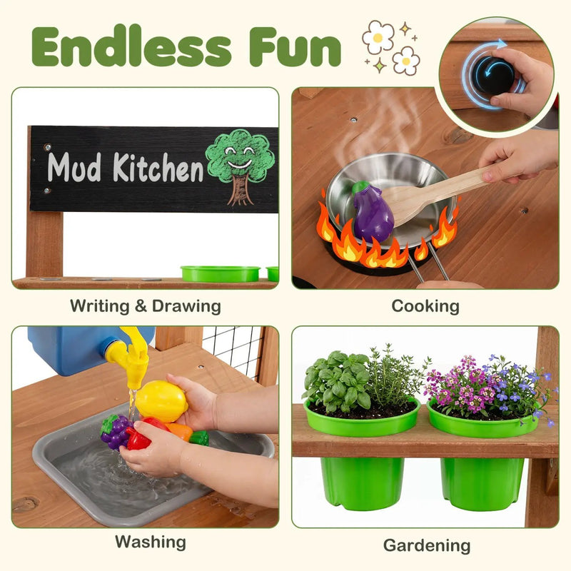 Outdoor Wooden Mud Kitchen with Planter Box and Sink by DirectDeals