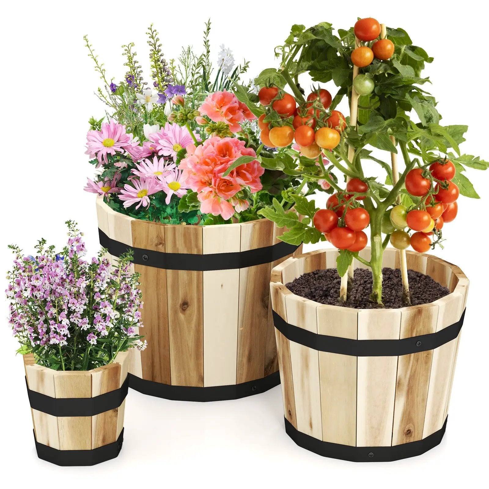 Outdoor Wooden Planter Box with Drainage Holes Set of 3 by DirectDeals