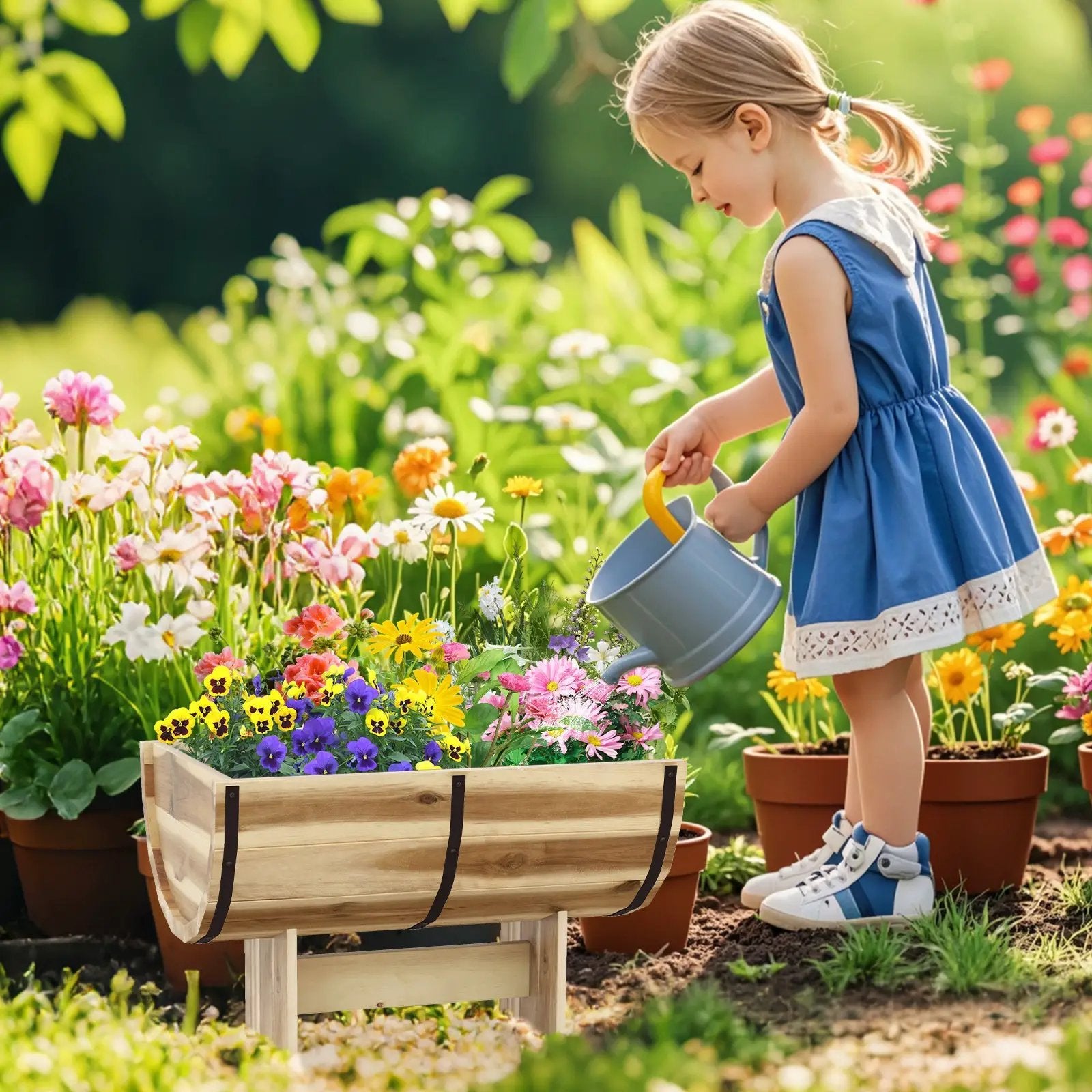 Outdoor Wooden Planter with Legs for Flower Herb Vegetable Fruit by DirectDeals