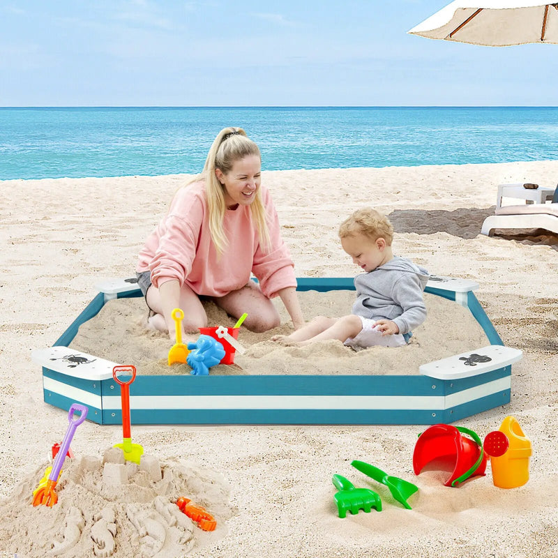 Outdoor Solid Wood Sandbox with 4 Built-in Animal Patterns Seats by DirectDeals