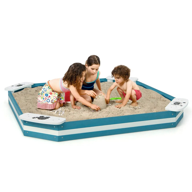 Outdoor Solid Wood Sandbox with 4 Built-in Animal Patterns Seats by DirectDeals