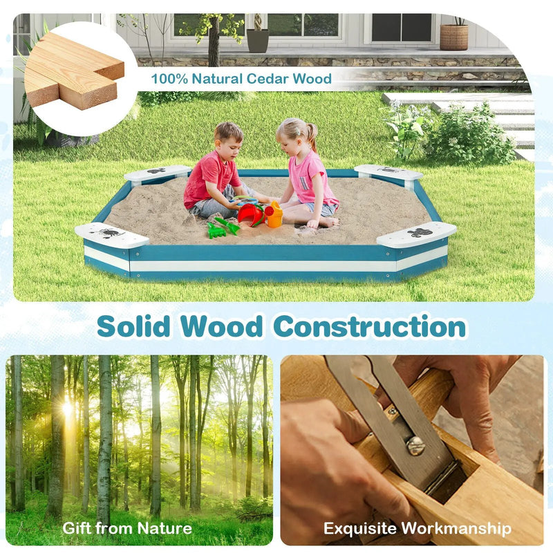 Outdoor Solid Wood Sandbox with 4 Built-in Animal Patterns Seats by DirectDeals