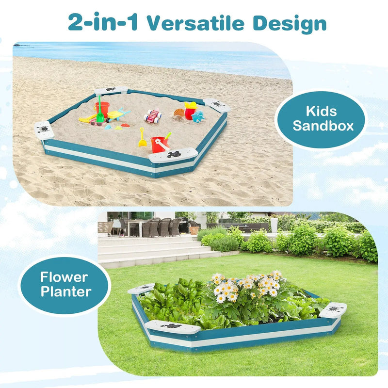 Outdoor Solid Wood Sandbox with 4 Built-in Animal Patterns Seats by DirectDeals