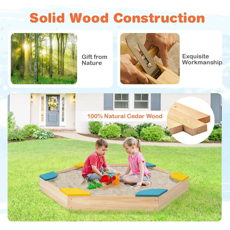 Outdoor Solid Wood Sandbox with 6 Built-in Fan-shaped Seats by DirectDeals