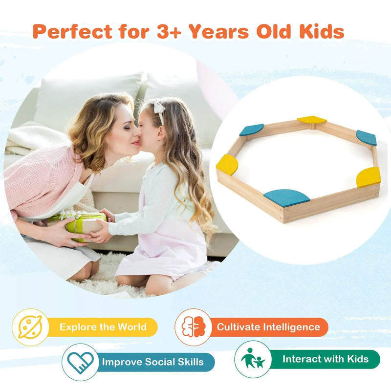 Outdoor Solid Wood Sandbox with 6 Built-in Fan-shaped Seats by DirectDeals