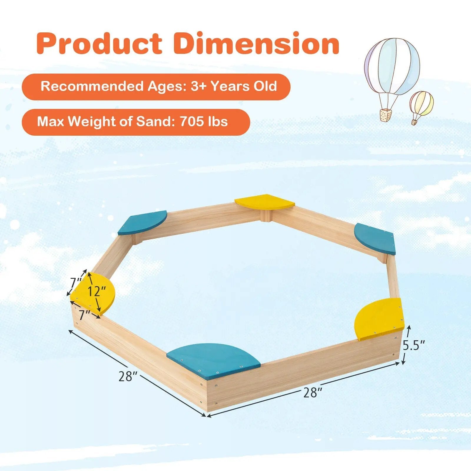 Outdoor Solid Wood Sandbox with 6 Built-in Fan-shaped Seats by DirectDeals