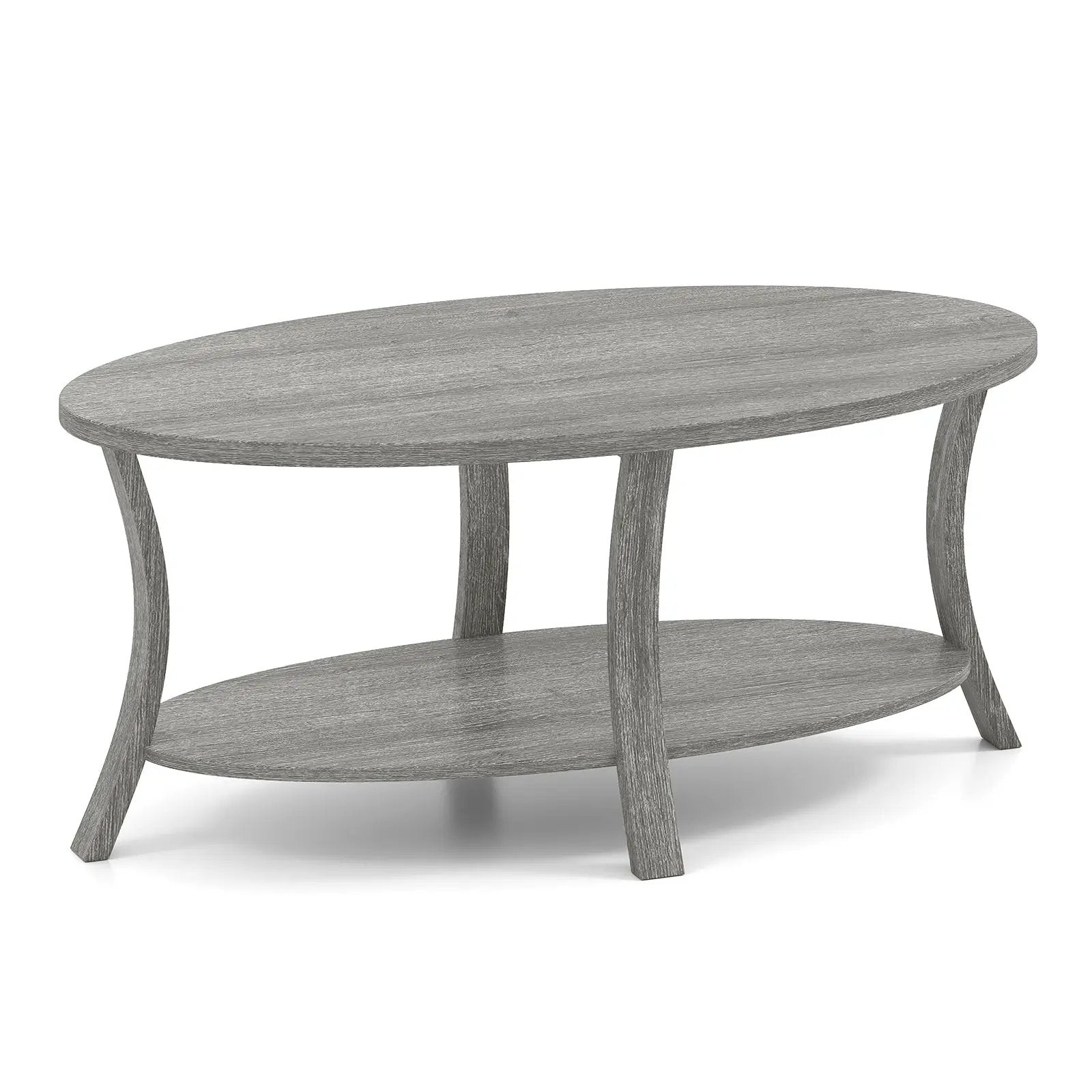 Oval Coffee Table 2-Tier Center Table with Storage Shelf-Gray by DirectDeals