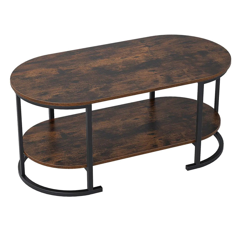 Oval Coffee Table 2-Tier Wooden Accent Table with Spacious Tabletop and Open Storage Shelf by DirectDeals