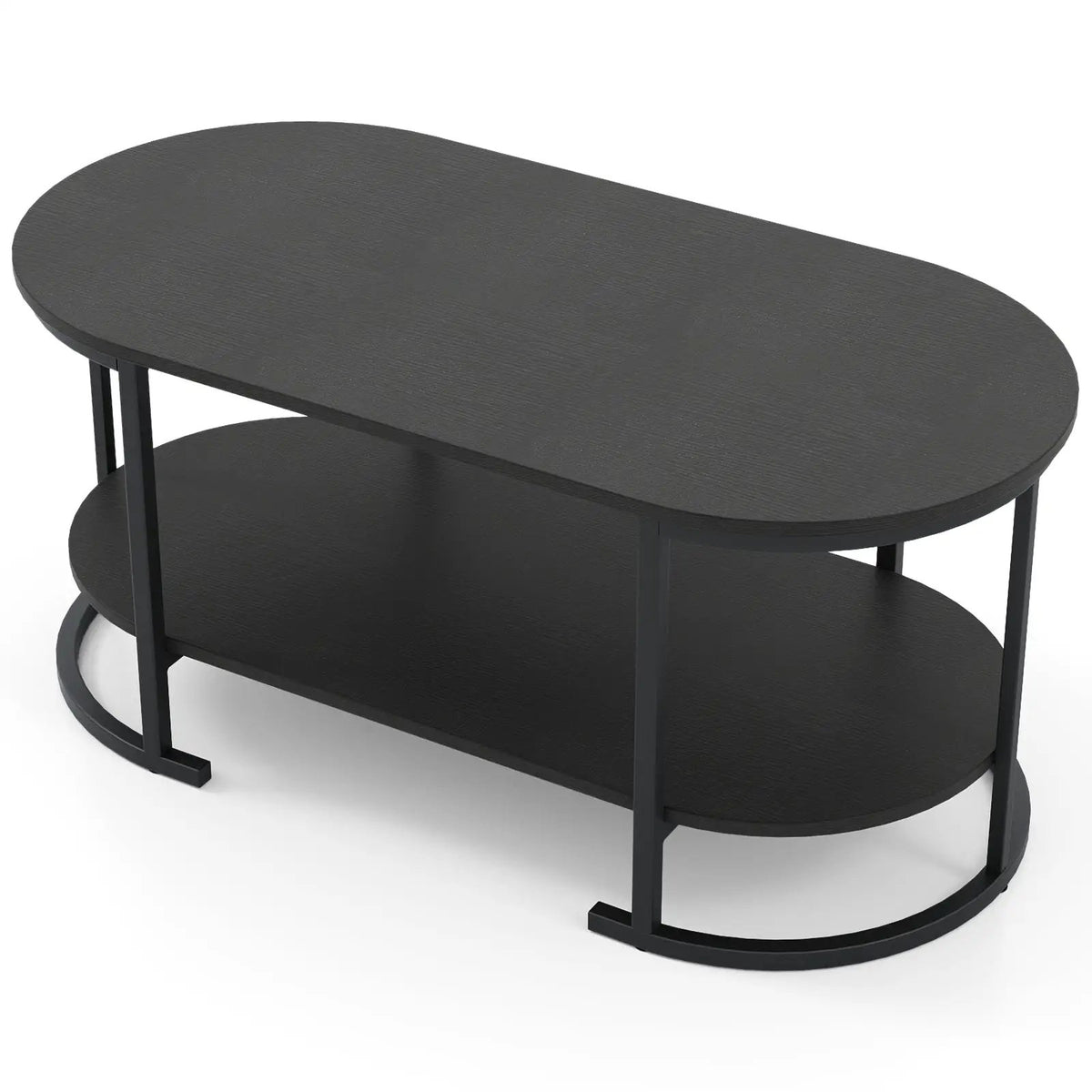 Oval Coffee Table 2-Tier Wooden Accent Table with Spacious Tabletop and Open Storage Shelf by DirectDeals