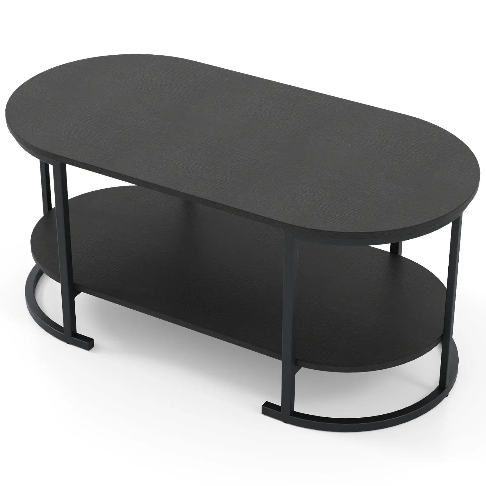 Oval Coffee Table 2-Tier Wooden Accent Table with Spacious Tabletop and Open Storage Shelf by DirectDeals