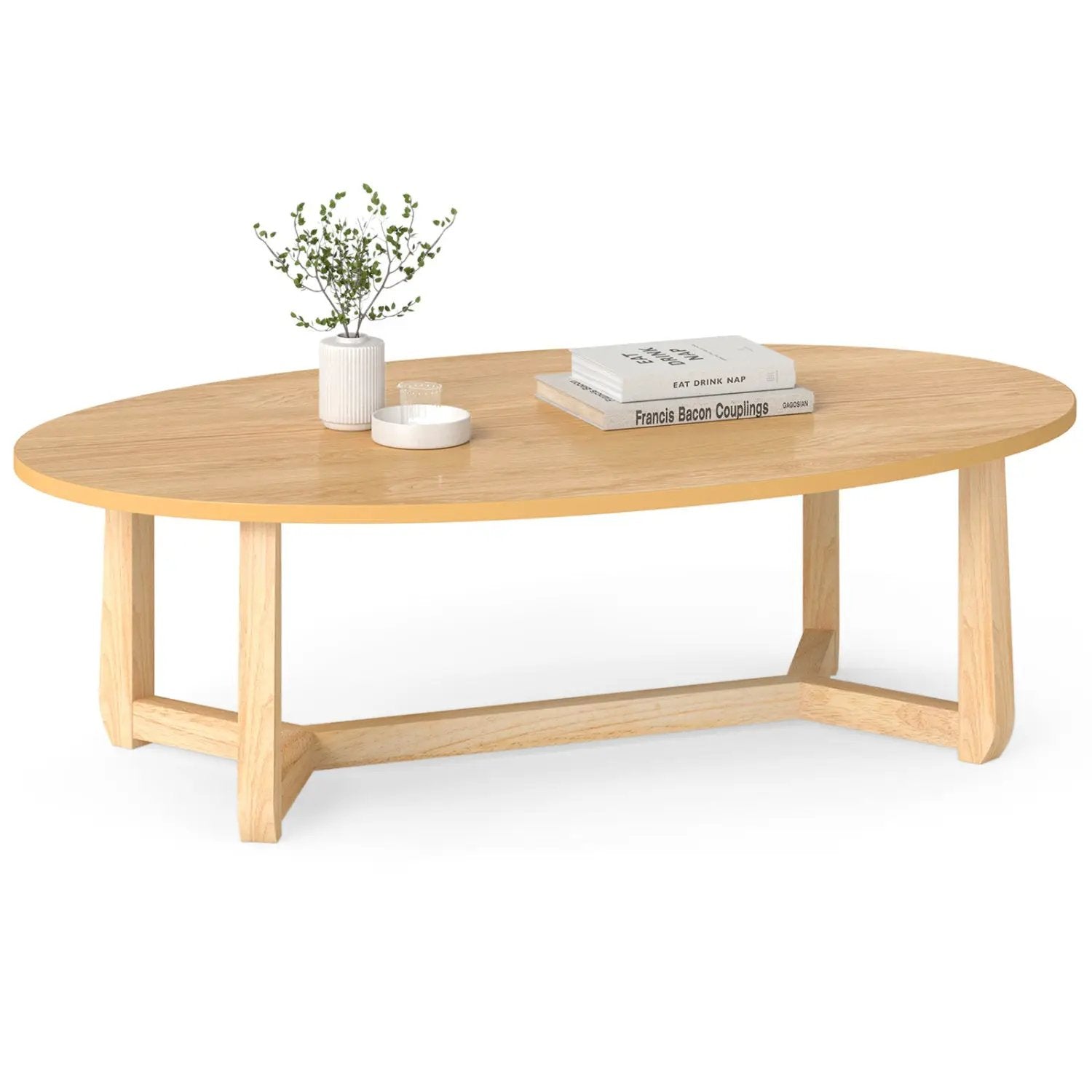 Oval Coffee Table 46 Inches Wooden Accent Table with Thickened Top by DirectDeals