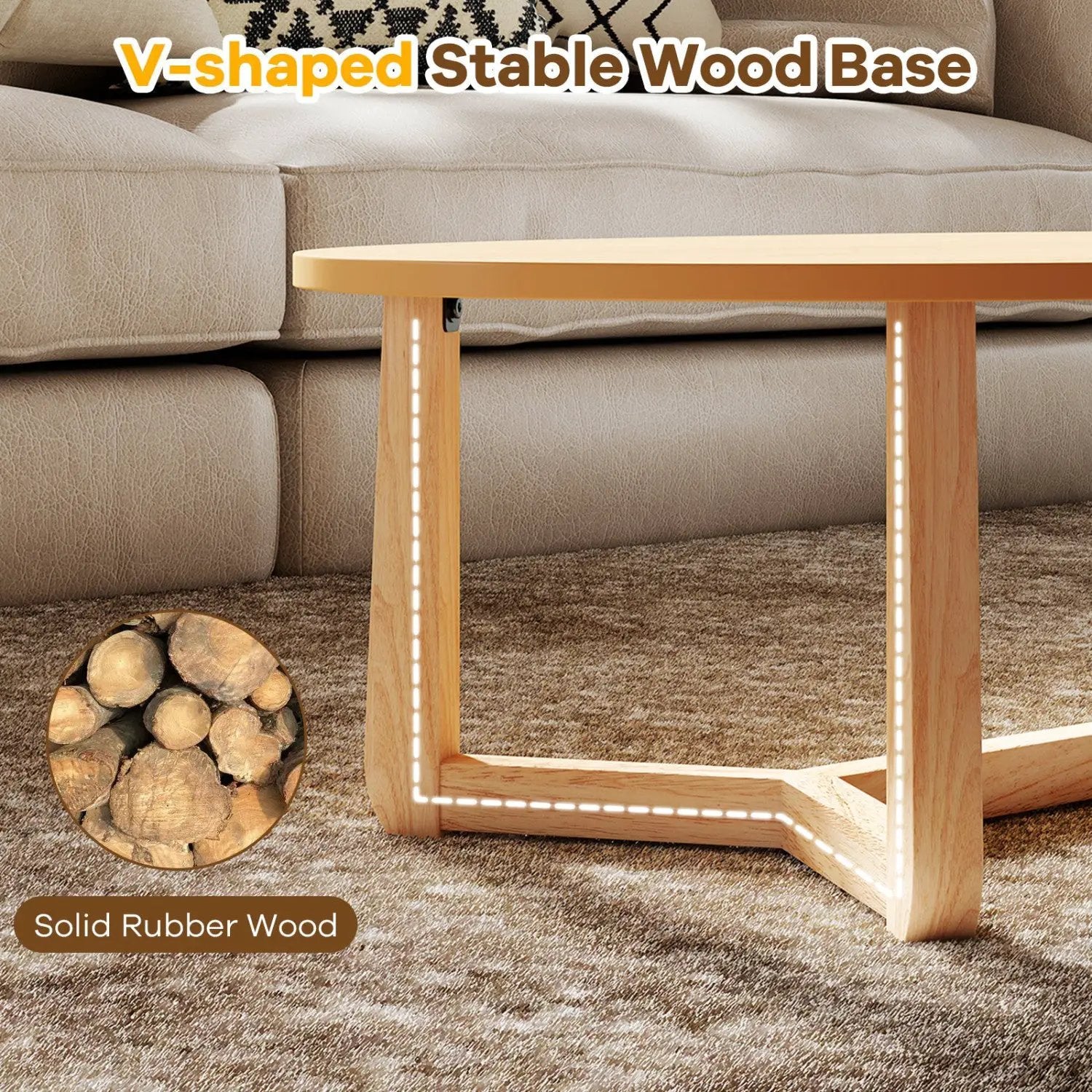 Oval Coffee Table 46 Inches Wooden Accent Table with Thickened Top by DirectDeals
