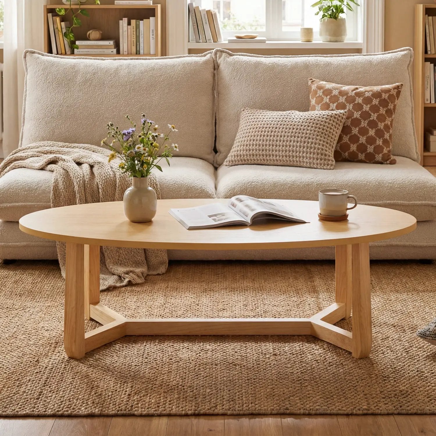 Oval Coffee Table 46 Inches Wooden Accent Table with Thickened Top by DirectDeals