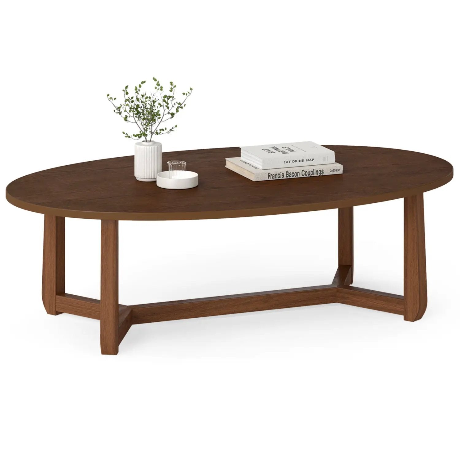 Oval Coffee Table 46 Inches Wooden Accent Table with Thickened Top by DirectDeals