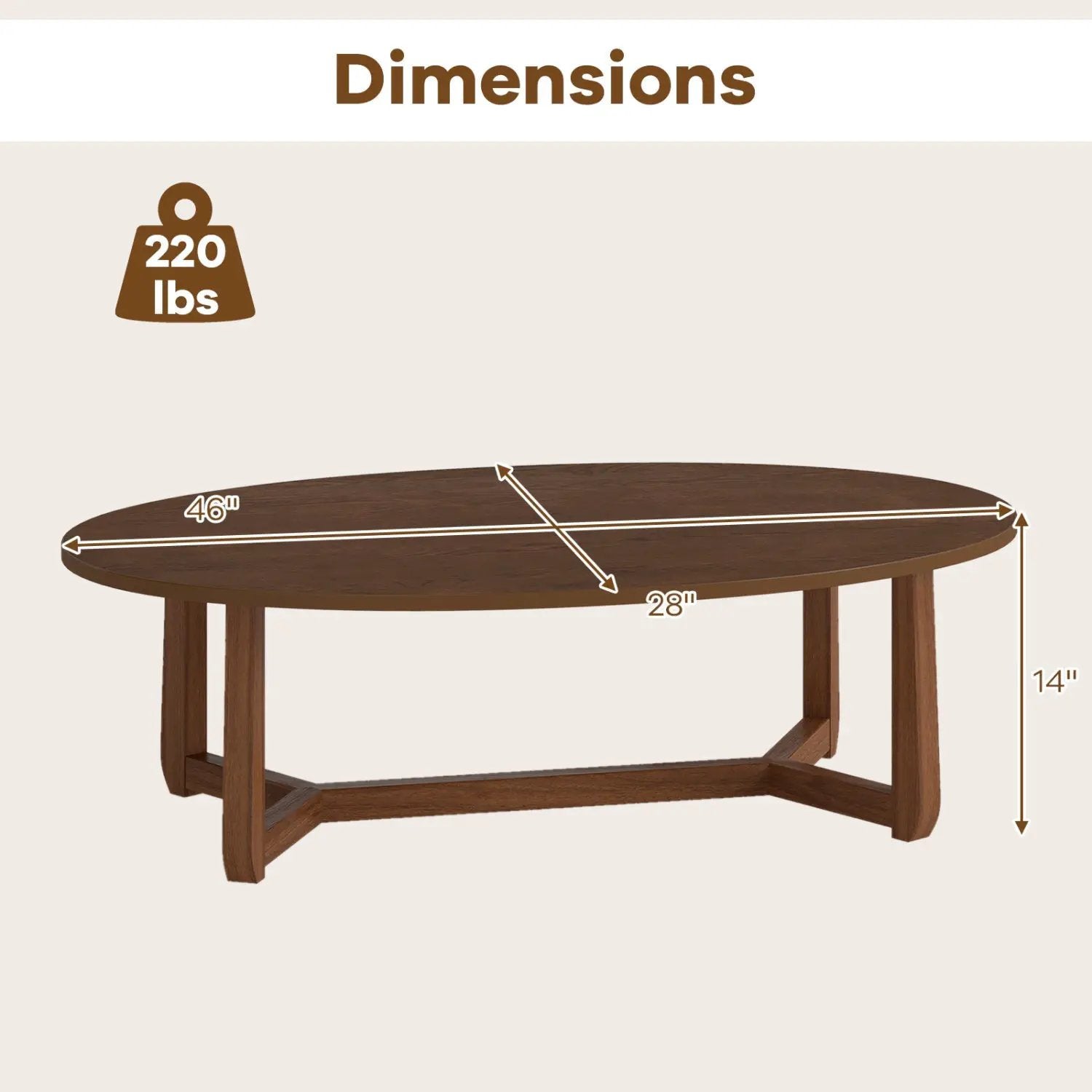 Oval Coffee Table 46 Inches Wooden Accent Table with Thickened Top by DirectDeals