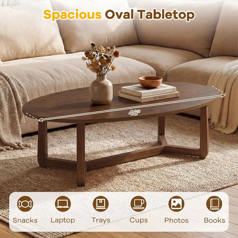 Oval Coffee Table 46 Inches Wooden Accent Table with Thickened Top by DirectDeals