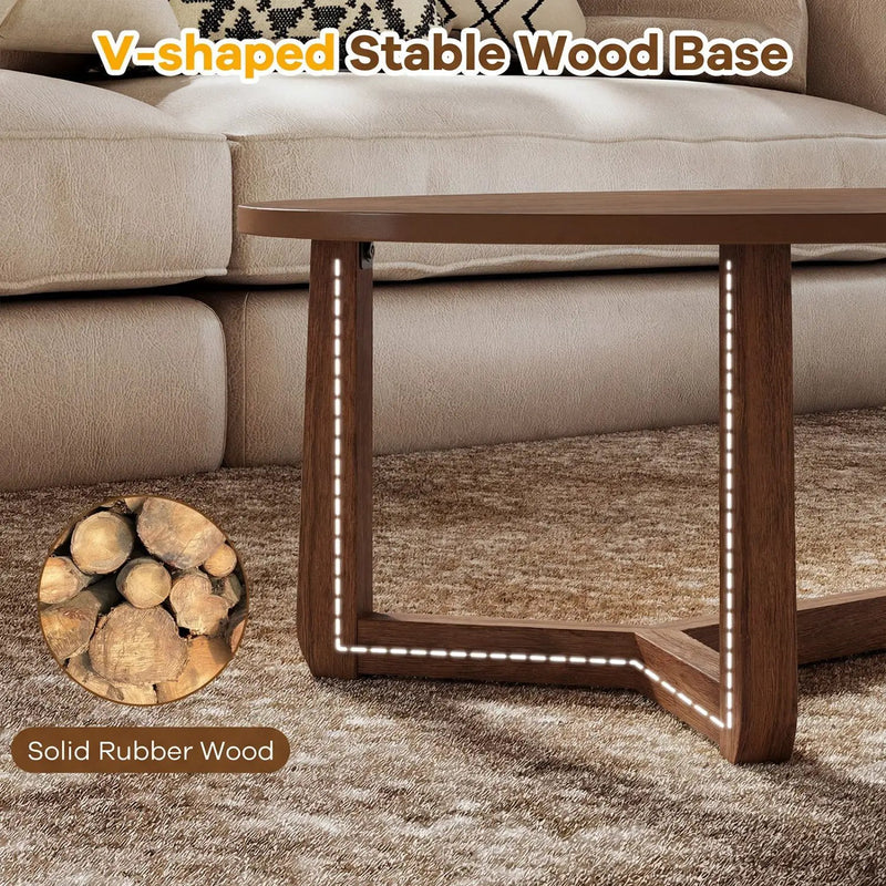 Oval Coffee Table 46 Inches Wooden Accent Table with Thickened Top by DirectDeals
