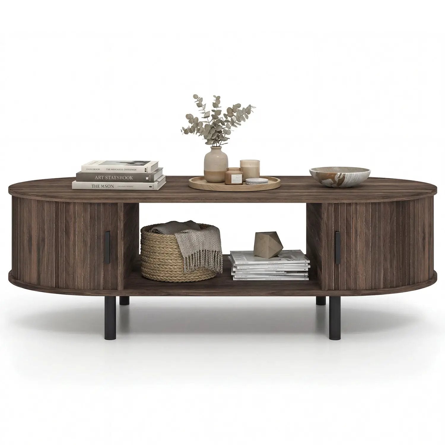 Oval Coffee Table 47.5inch Wooden Center Table with Storage by DirectDeals