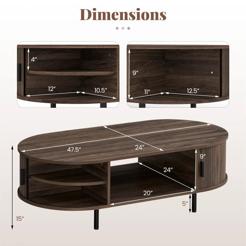 Oval Coffee Table 47.5inch Wooden Center Table with Storage by DirectDeals