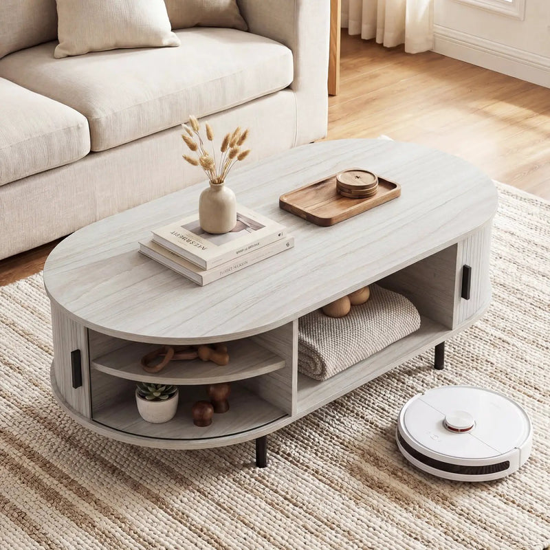 Oval Coffee Table 47.5inch Wooden Center Table with Storage by DirectDeals