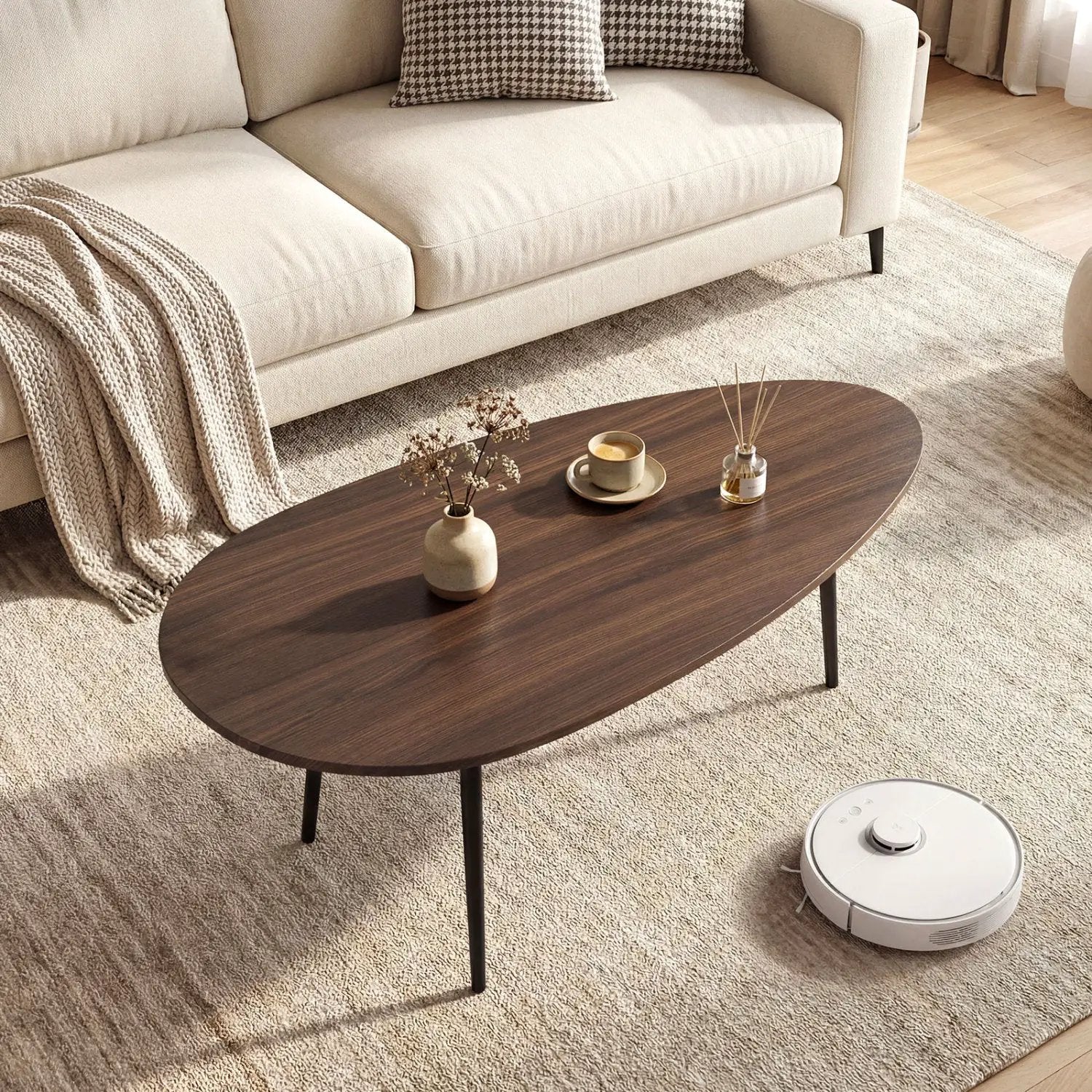 Oval Coffee Table Mid Century Center Table with Sturdy Metal Construction by DirectDeals