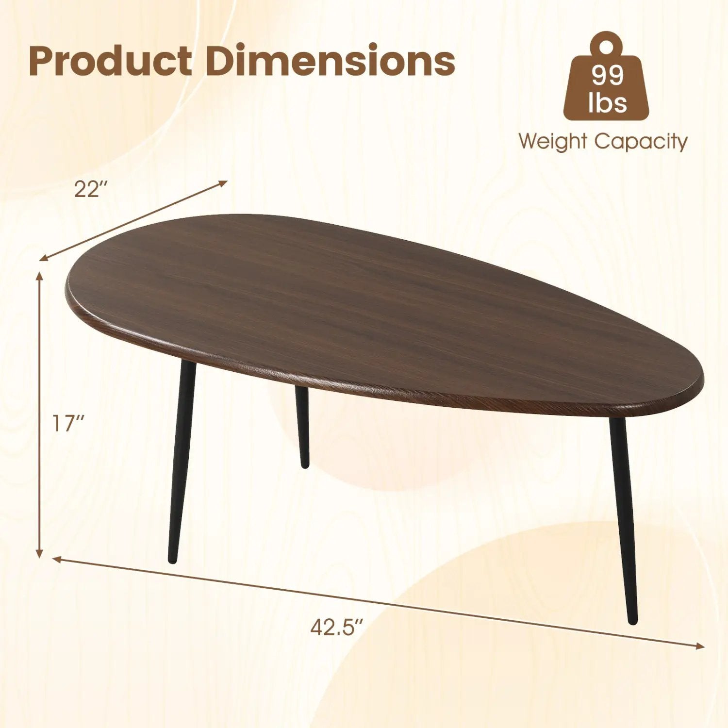 Oval Coffee Table Mid Century Center Table with Sturdy Metal Construction by DirectDeals