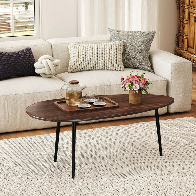 Oval Coffee Table Mid Century Center Table with Sturdy Metal Construction by DirectDeals