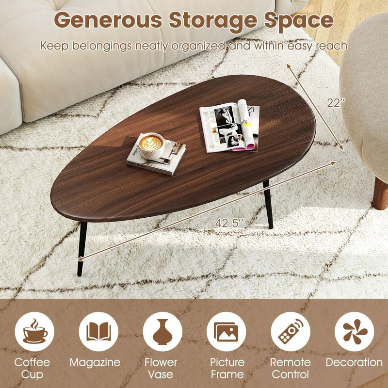 Oval Coffee Table Mid Century Center Table with Sturdy Metal Construction by DirectDeals
