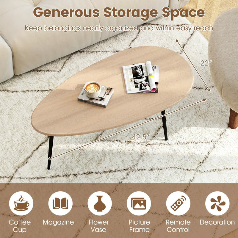 Oval Coffee Table Mid Century Center Table with Sturdy Metal Construction by DirectDeals