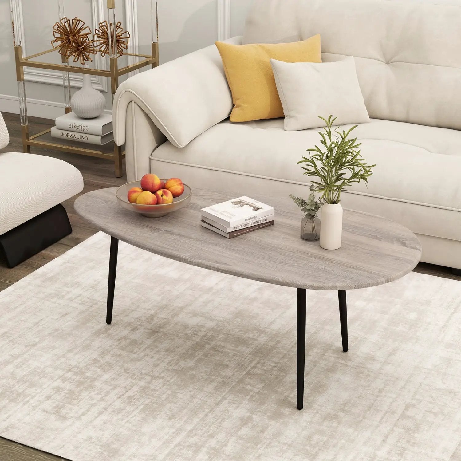 Oval Coffee Table Mid Century Center Table with Sturdy Metal Construction by DirectDeals