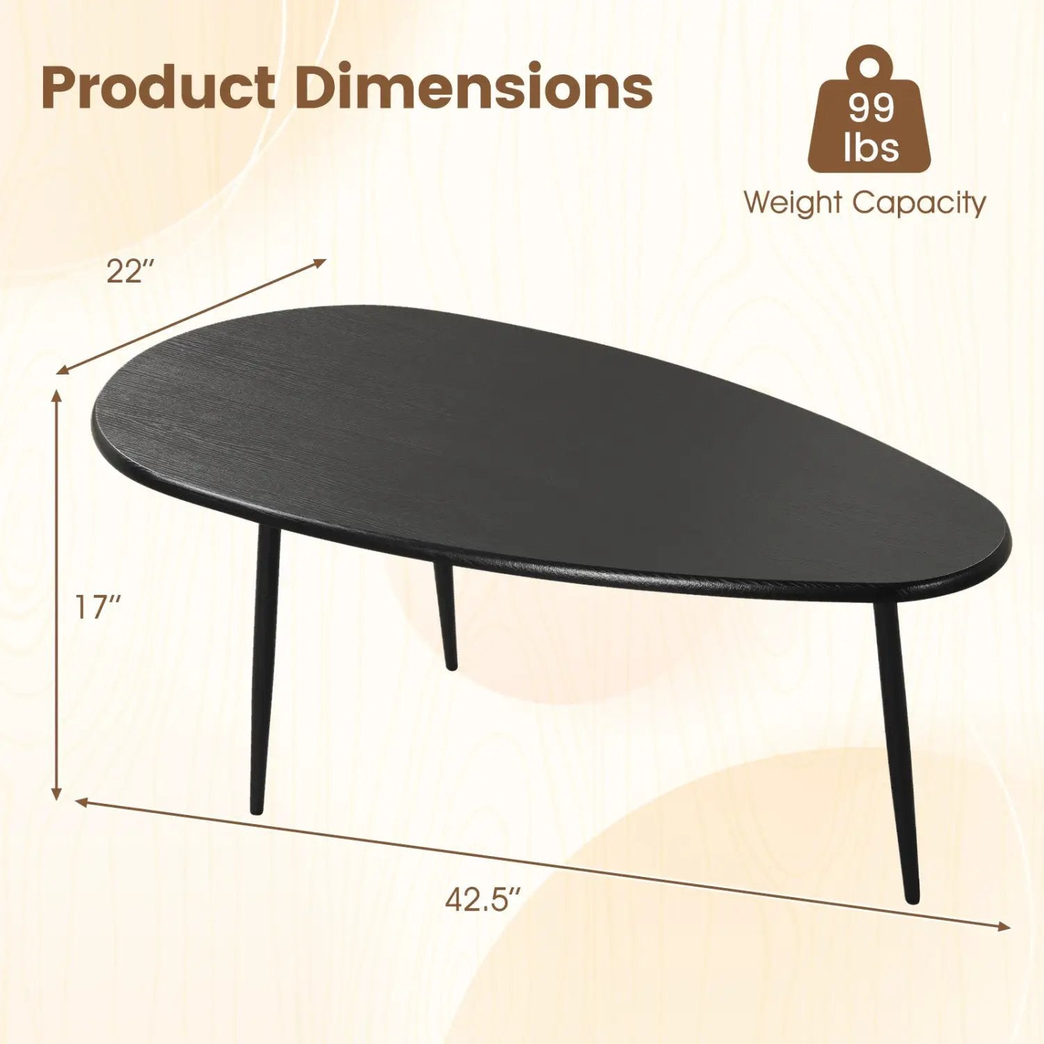 Oval Coffee Table Mid Century Center Table with Sturdy Metal Construction by DirectDeals