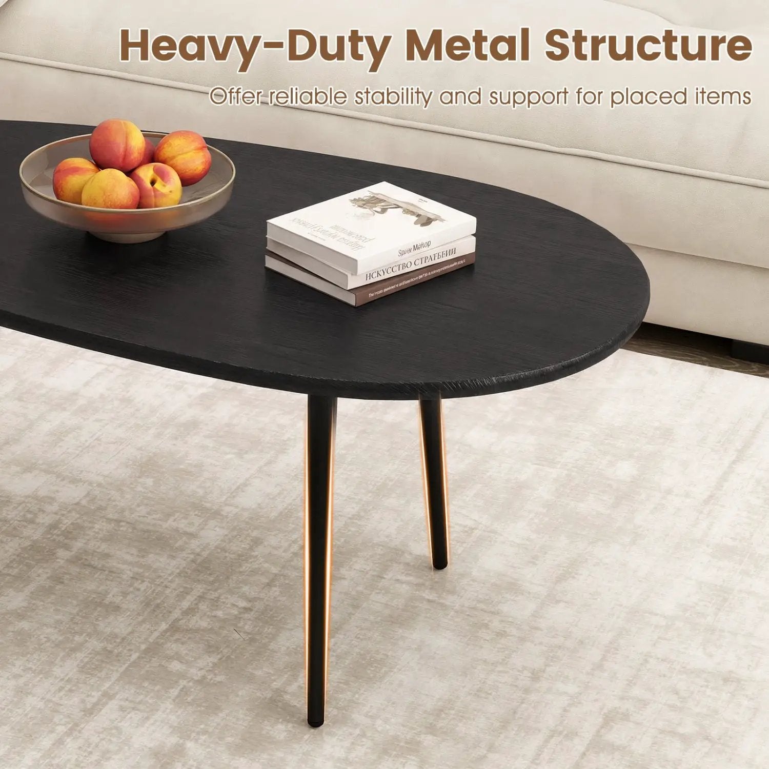Oval Coffee Table Mid Century Center Table with Sturdy Metal Construction by DirectDeals