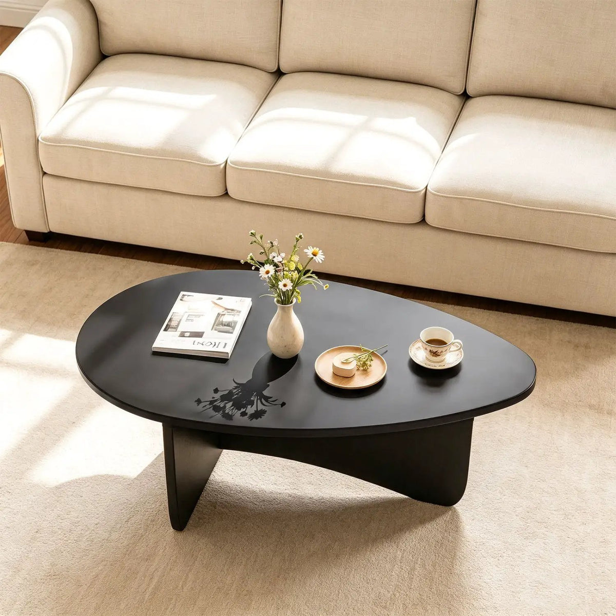 Oval Coffee Table Mid Century Modern Low Profile Wood by DirectDeals