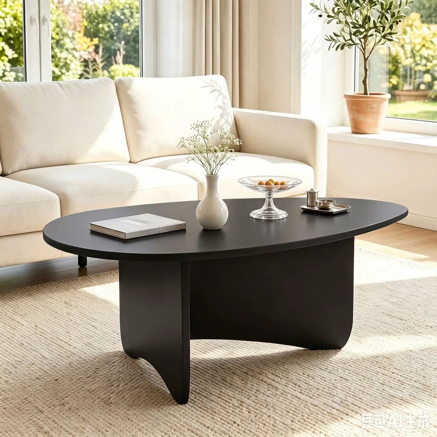 Oval Coffee Table Mid Century Modern Low Profile Wood by DirectDeals