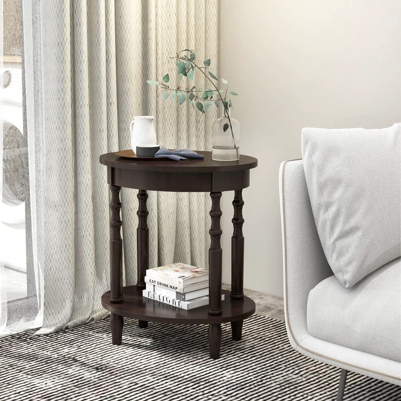 Oval Side Table with Storage Shelf and Wood Legs by DirectDeals