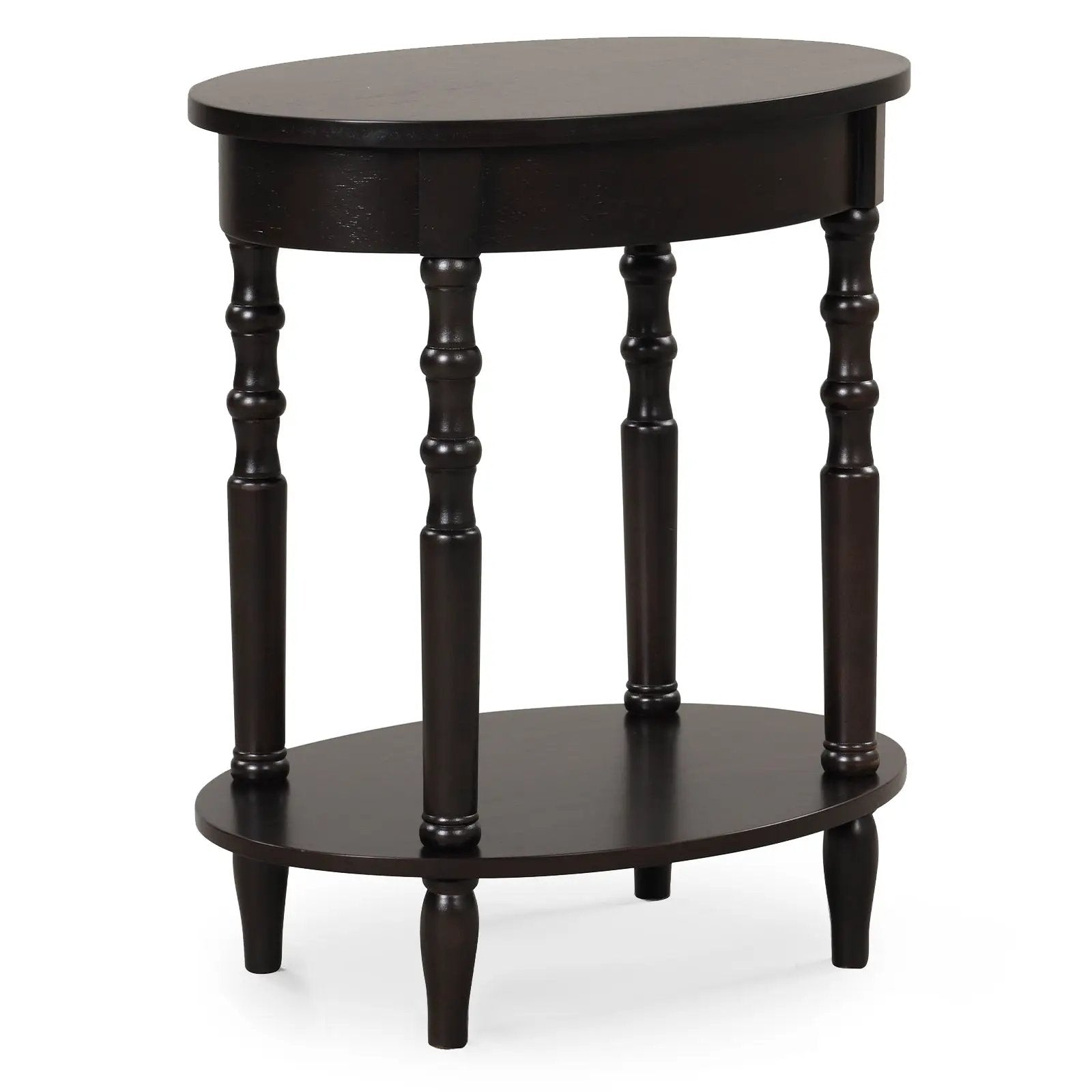Oval Side Table with Storage Shelf and Wood Legs by DirectDeals