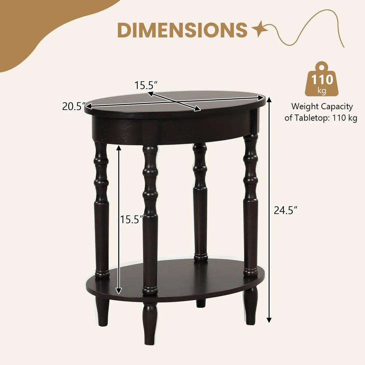 Oval Side Table with Storage Shelf and Wood Legs by DirectDeals
