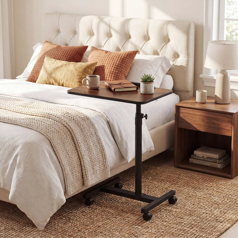 Adjustable Overbed Table with Rolling Wheels - Walnut by DirectDeals