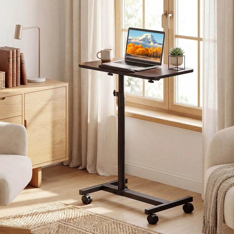 Adjustable Overbed Table with Rolling Wheels - Walnut by DirectDeals