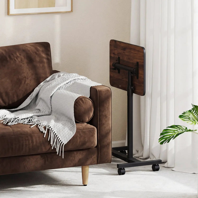 Adjustable Overbed Table with Rolling Wheels - Walnut by DirectDeals