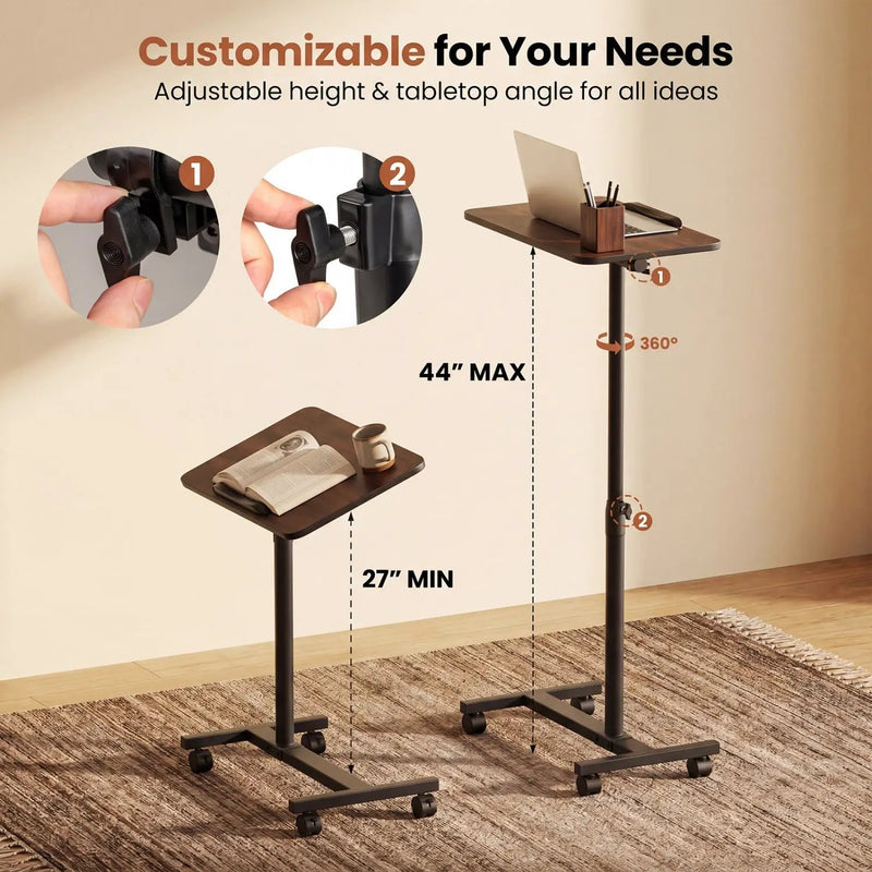 Adjustable Overbed Table with Rolling Wheels - Walnut by DirectDeals
