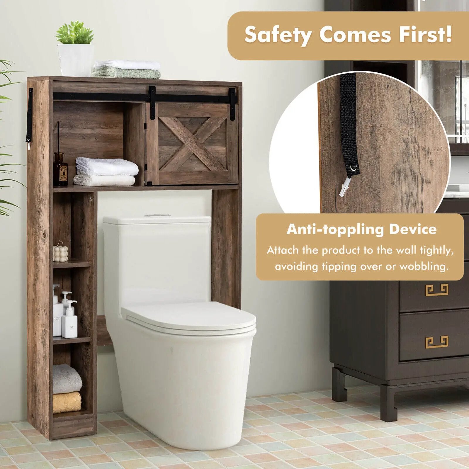 4-Tier Over The Toilet Storage Cabinet with Sliding Barn Door and Storage Shelves by DirectDeals
