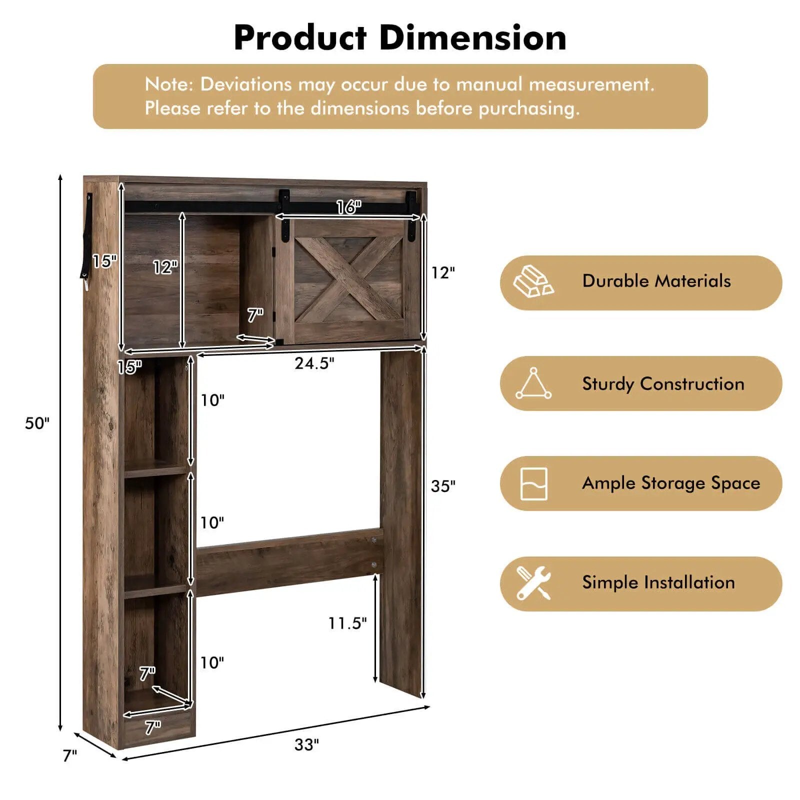 4-Tier Over The Toilet Storage Cabinet with Sliding Barn Door and Storage Shelves by DirectDeals