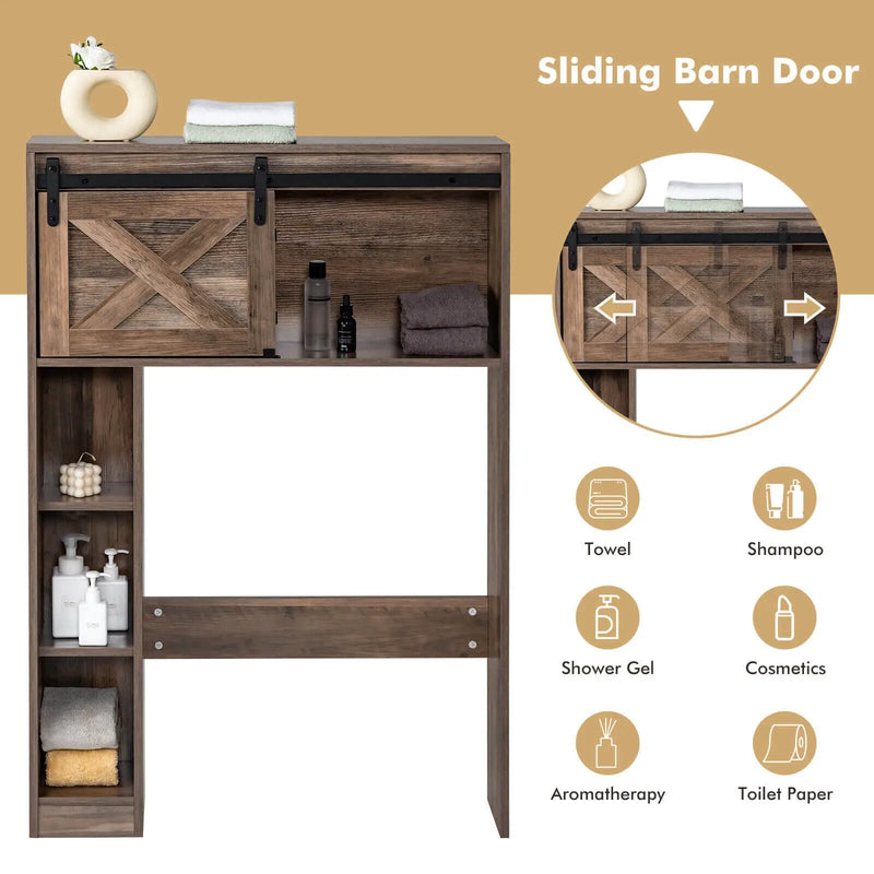 4-Tier Over The Toilet Storage Cabinet with Sliding Barn Door and Storage Shelves by DirectDeals